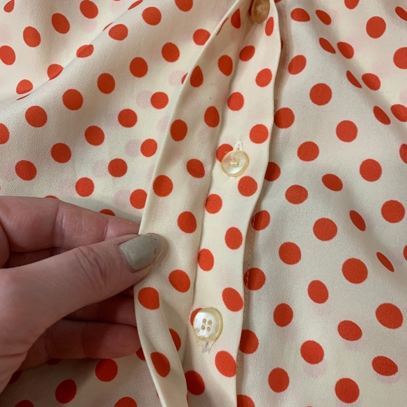 Forever 21 Women's Shirt Size M Cream & Pink Polka Dots Button Down Blouse Belt - Picture 4 of 10